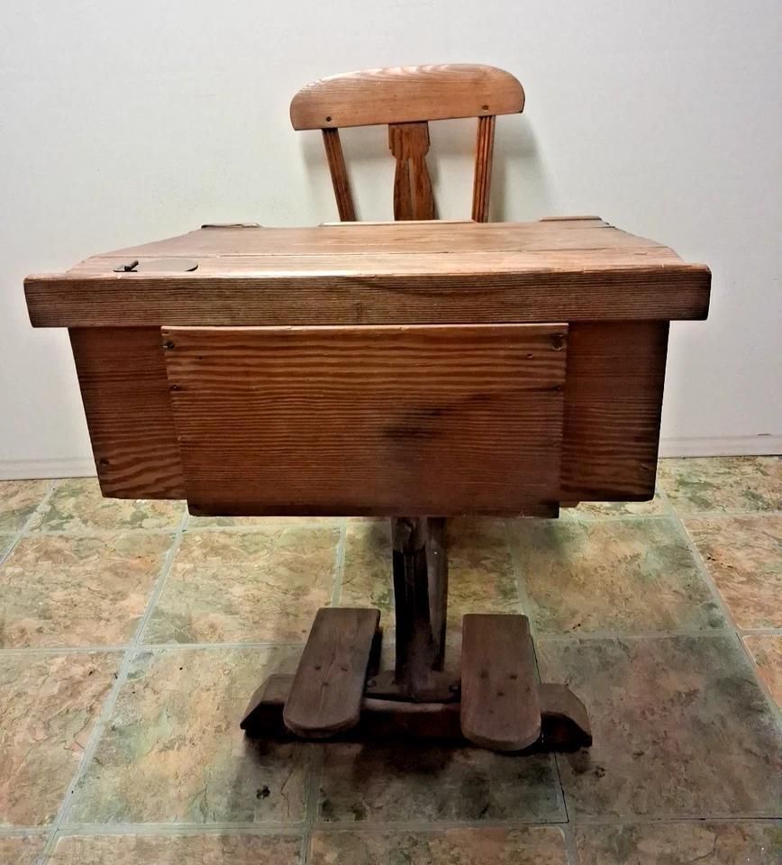 Antique Victorian School Desk With Chair Sourced From An Old Welsh School photo buy