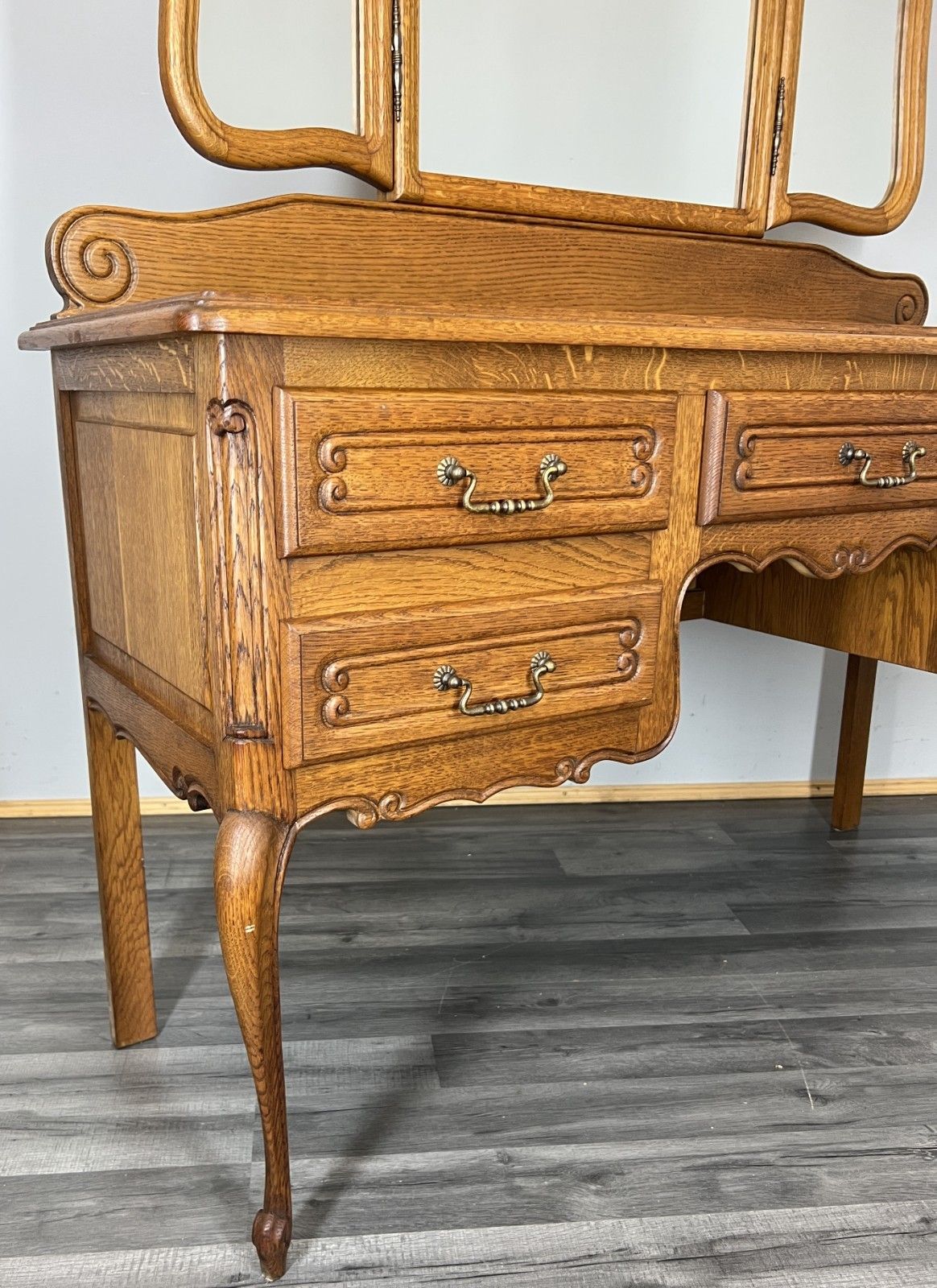 Vintage Dressing Table With Mirror French Oak Louis Vanity Table Makeup Lot 4557 photo for sale