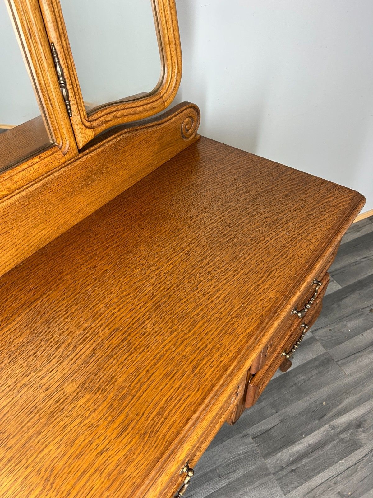 photo for sale Vintage Dressing Table With Mirror French Oak Louis Vanity Table Makeup Lot 4557