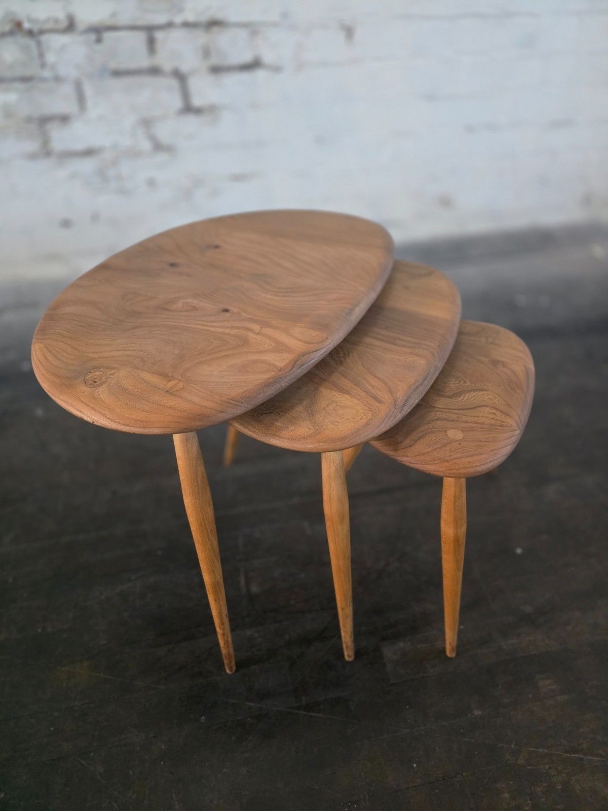 Ercol Mid Century Blonde Pebble Nest Of 3 Tables photo Furniture