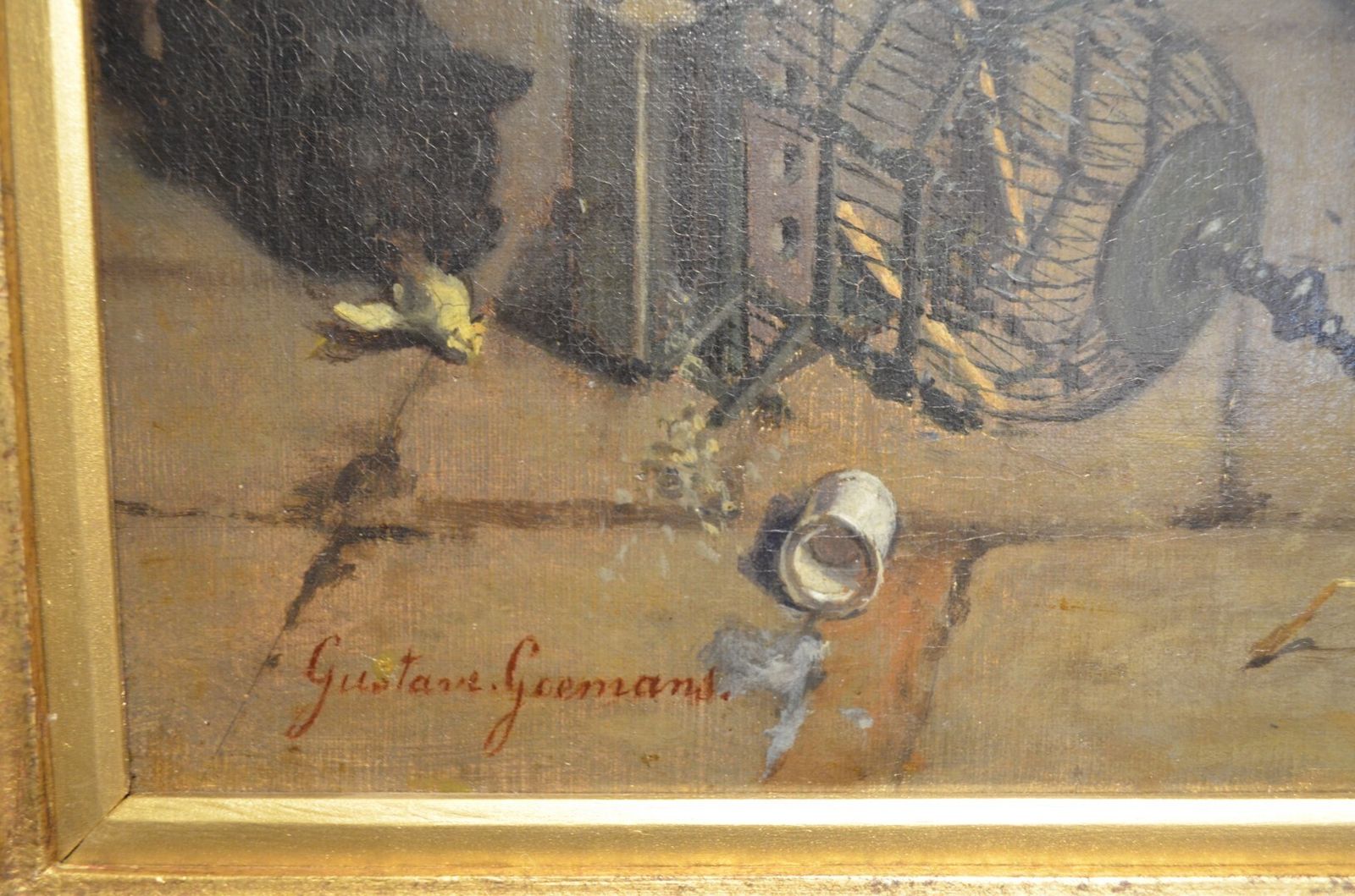 19th Century Oil Painting Of An Interior Scene. photo vintage