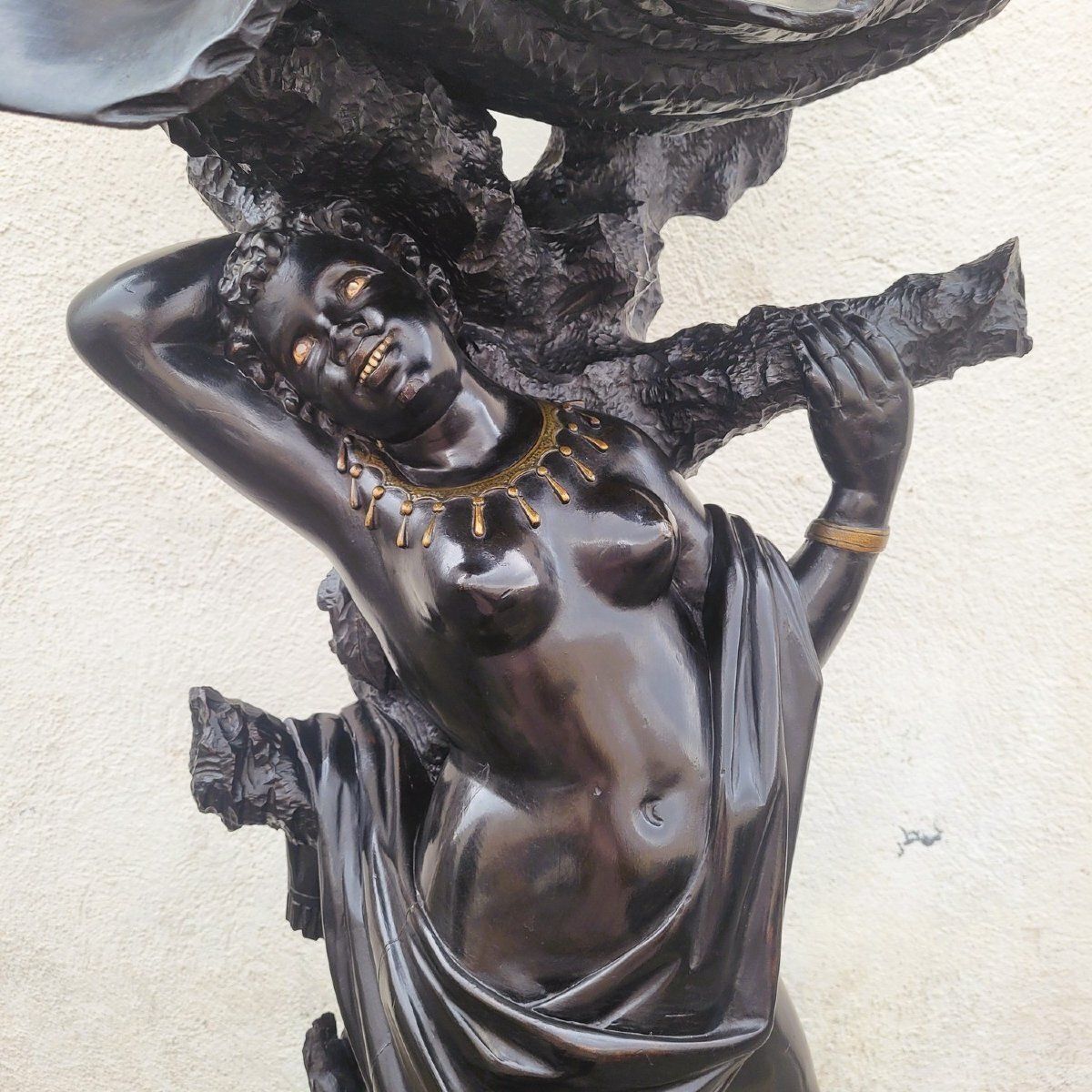 Large Wooden Sculpture, Moor With Dragon, 19th Century photo for sale