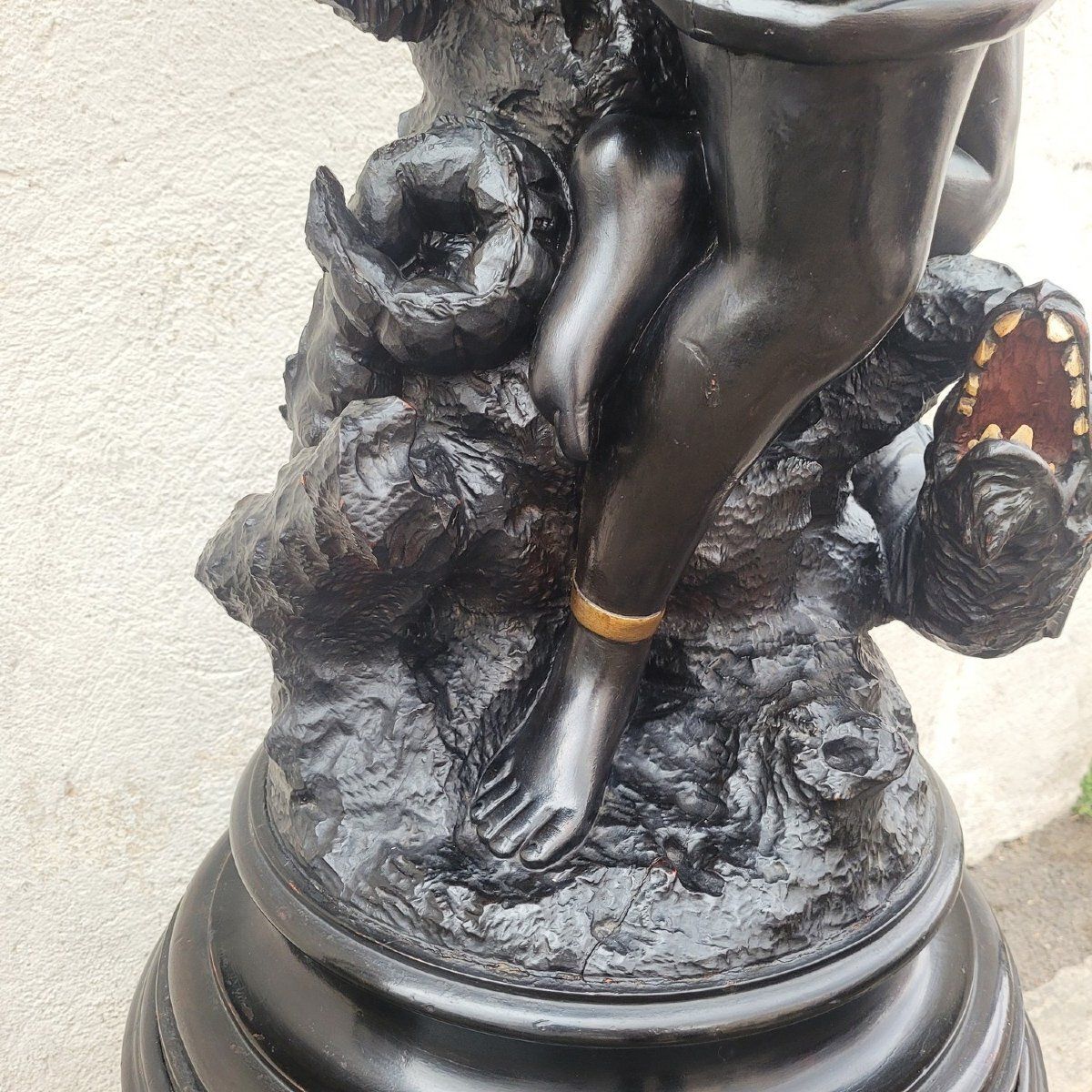 Large Wooden Sculpture, Moor With Dragon, 19th Century photo 8800.0