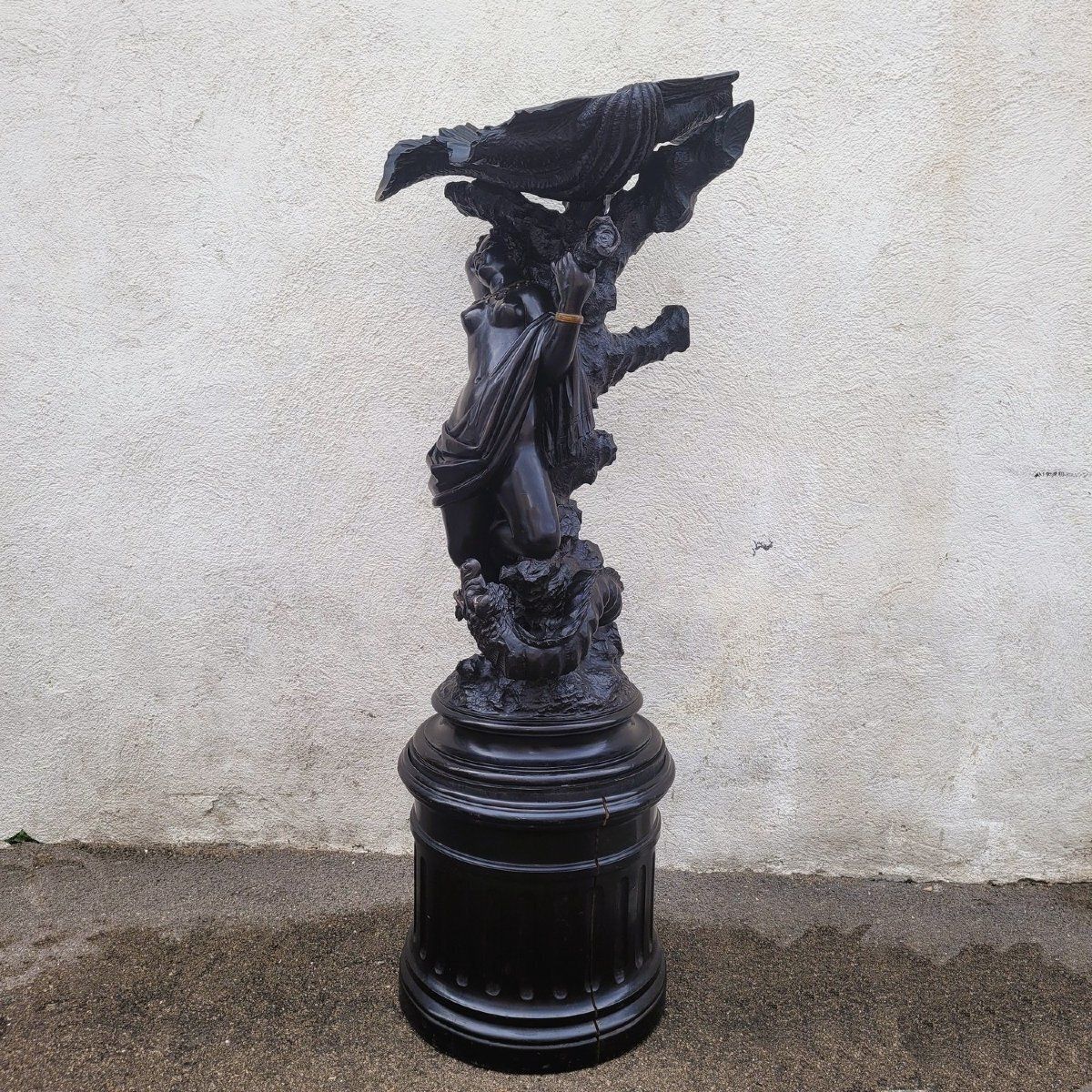 Large Wooden Sculpture, Moor With Dragon, 19th Century photo buy