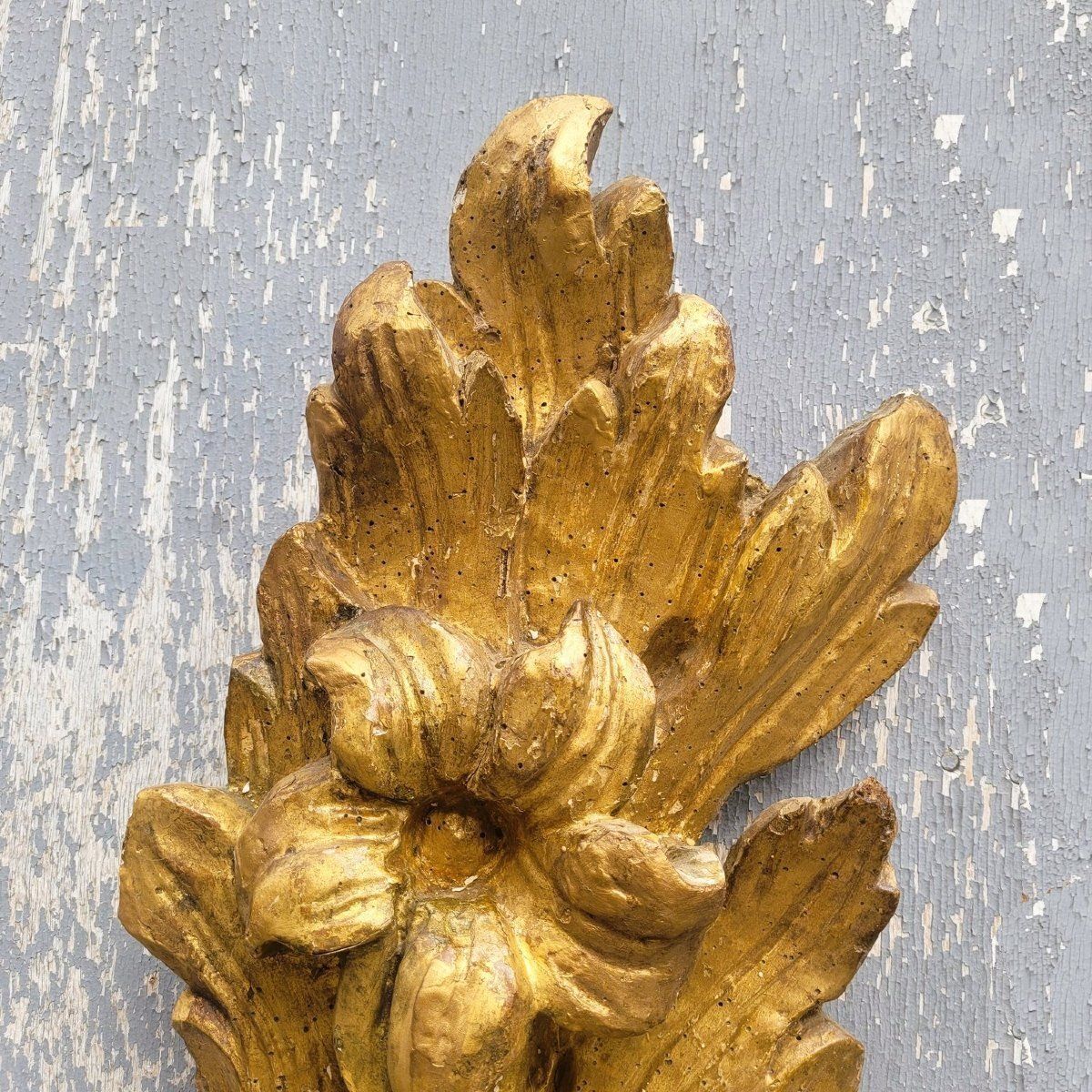 Pair Of Very Large Gilded Wood Sconces, 130cm, Early 20th Century photo for sale