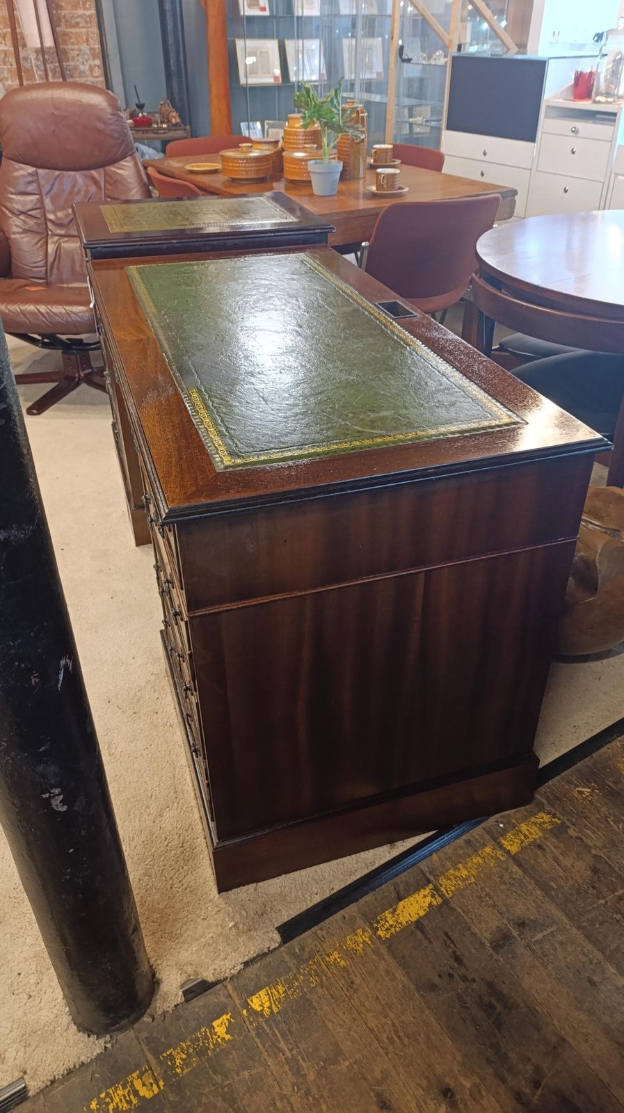 photo for sale Reproduction Mahogany Veneer Desk With Tooled Leather Top