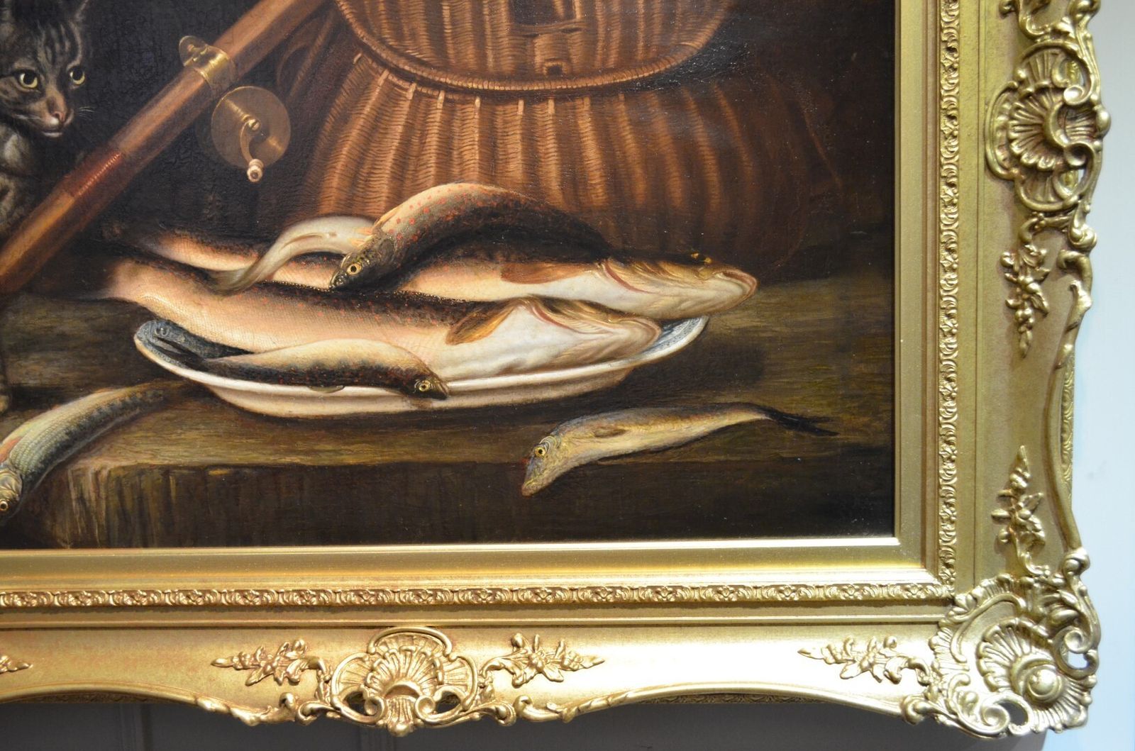 19thc Oil Of Cat And Fish Attributed To Horatio Henry Couldery photo furniture