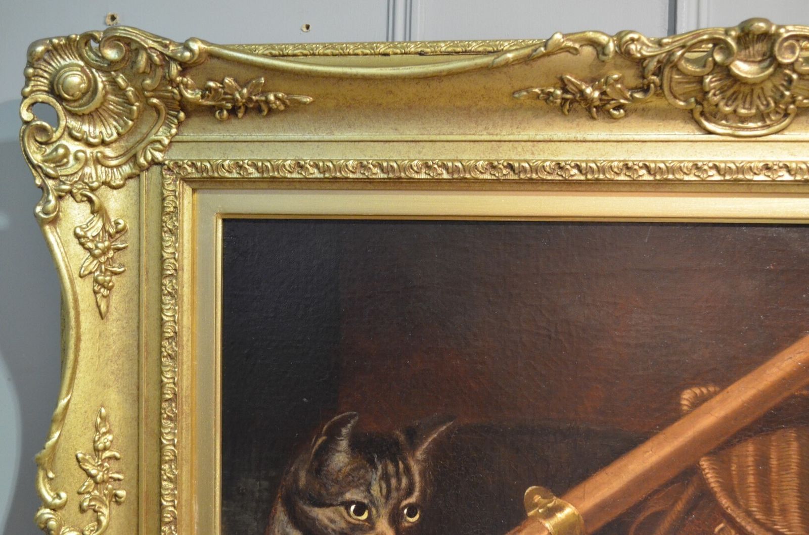 19thc Oil Of Cat And Fish Attributed To Horatio Henry Couldery photo Art