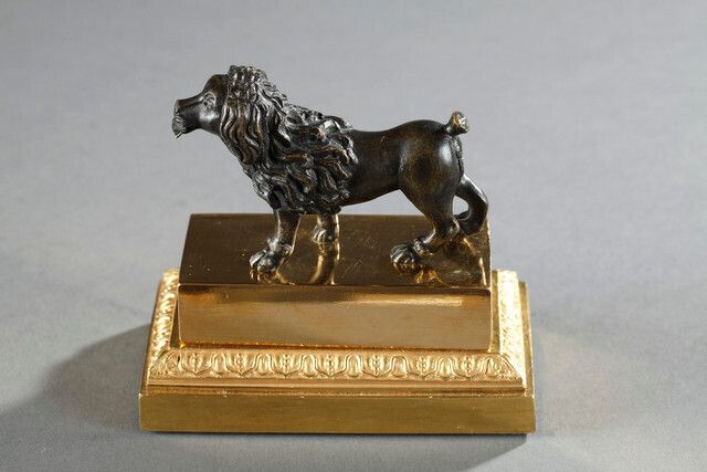 Restoration Inkwell, Gilded And Patinated Bronze Lion Dog photo 1855.0