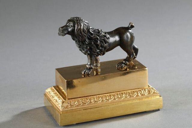 1855.0 Restoration Inkwell, Gilded And Patinated Bronze Lion Dog photo