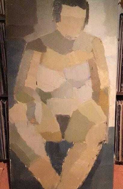 Original Mid Century Swedish Oil On Panel – “Sitting Woman Cubist” By Hasse Hasselgren, 1961 – Vintage  & Framed  92 × 52 Cm (36.2" × 20.5") photo for sale