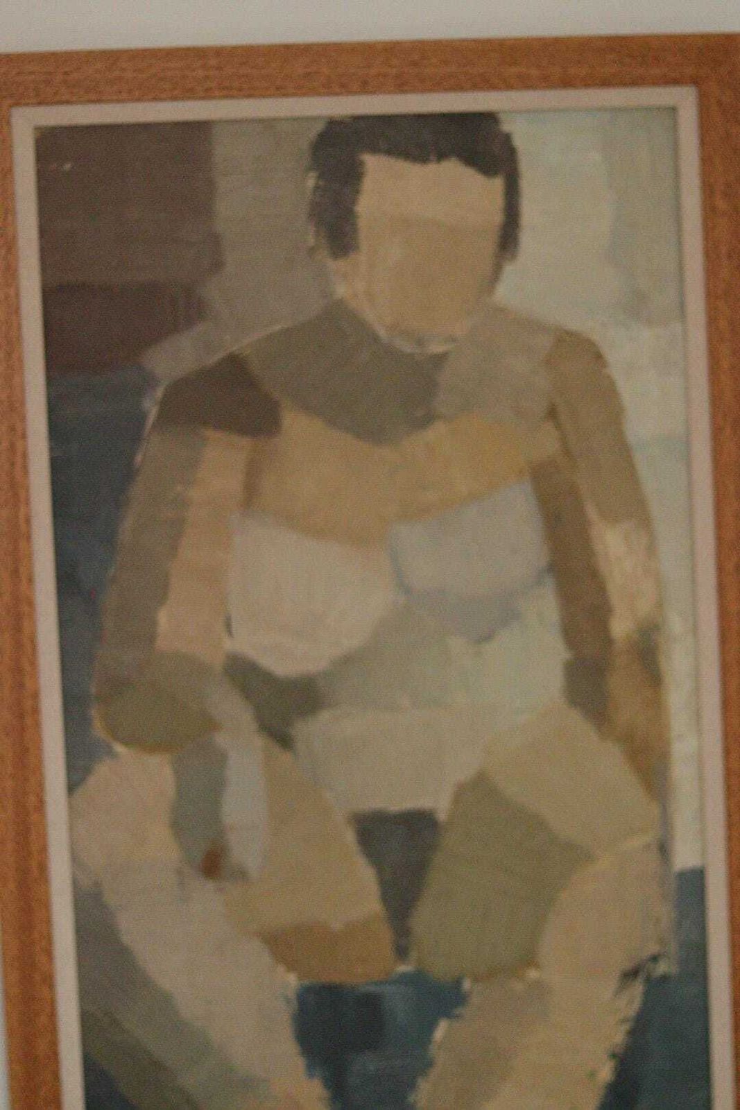 photo furniture Original Mid Century Swedish Oil On Panel – “Sitting Woman Cubist” By Hasse Hasselgren, 1961 – Vintage  & Framed  92 × 52 Cm (36.2" × 20.5")