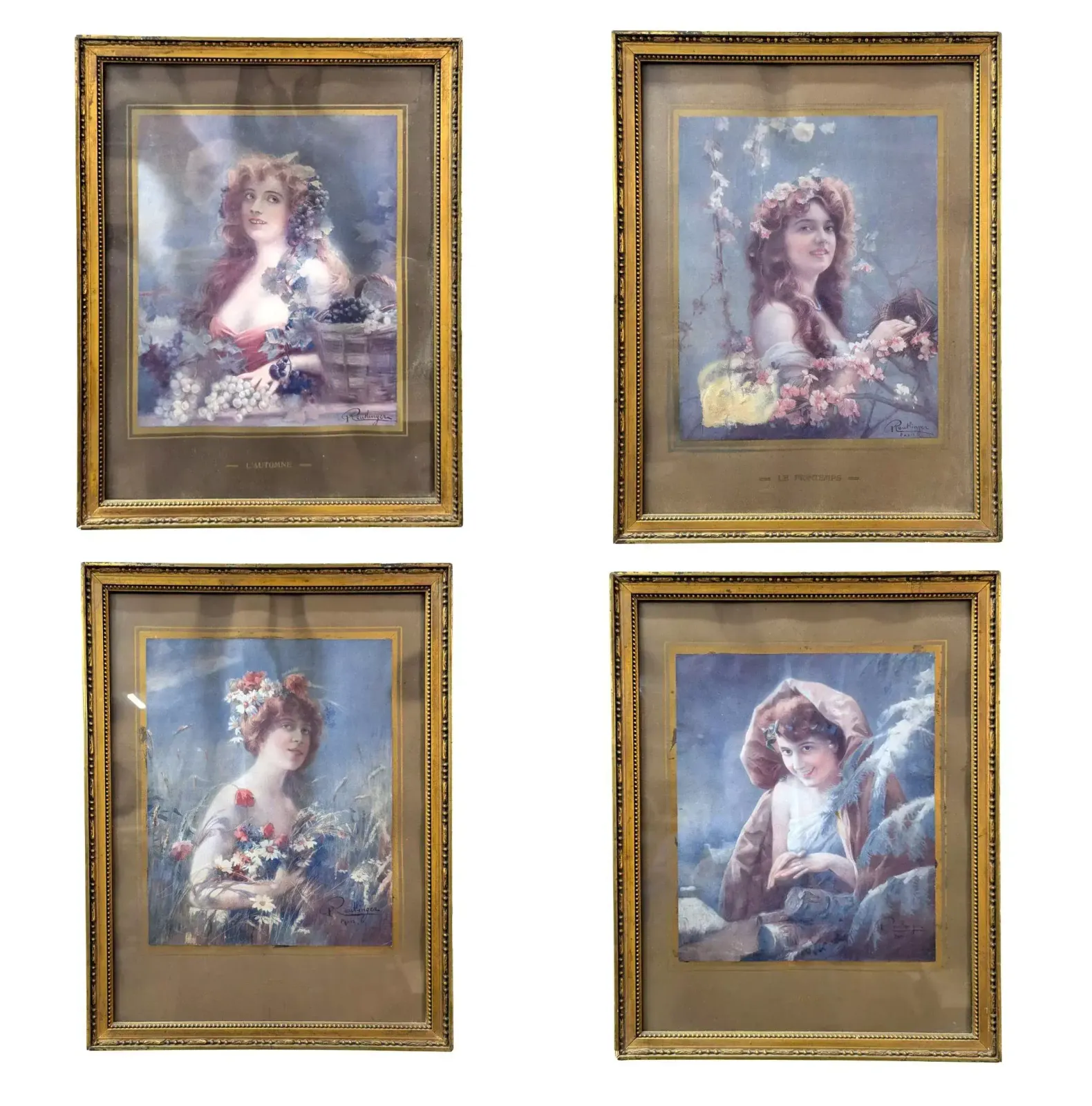 Art Nouveau Chromolithograph Of The Four Seasons For Young Women