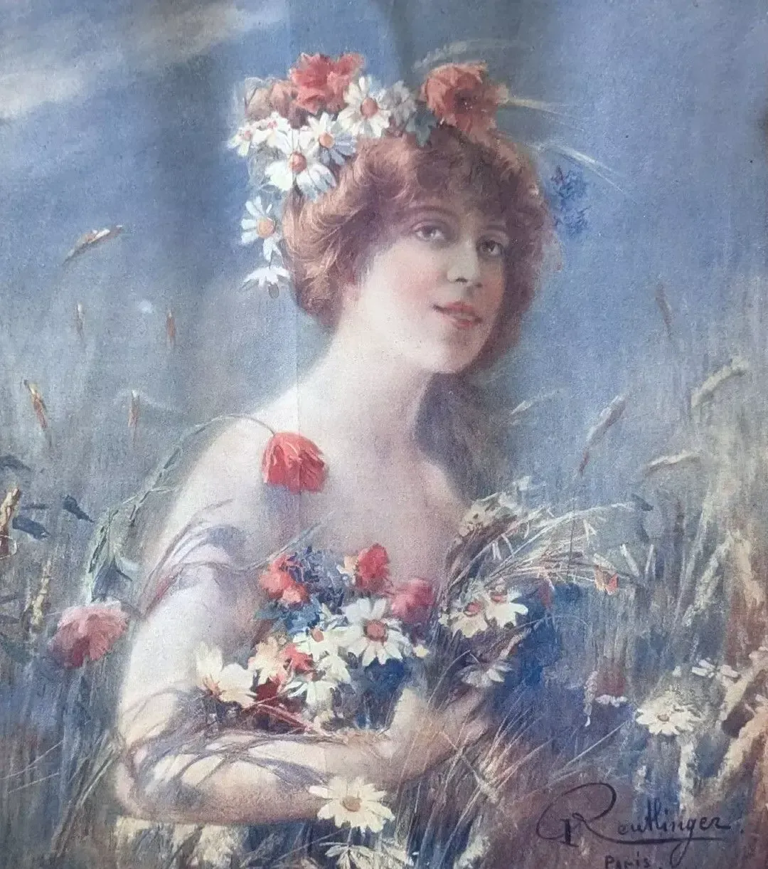 photo for sale Art Nouveau Chromolithograph Of The Four Seasons For Young Women