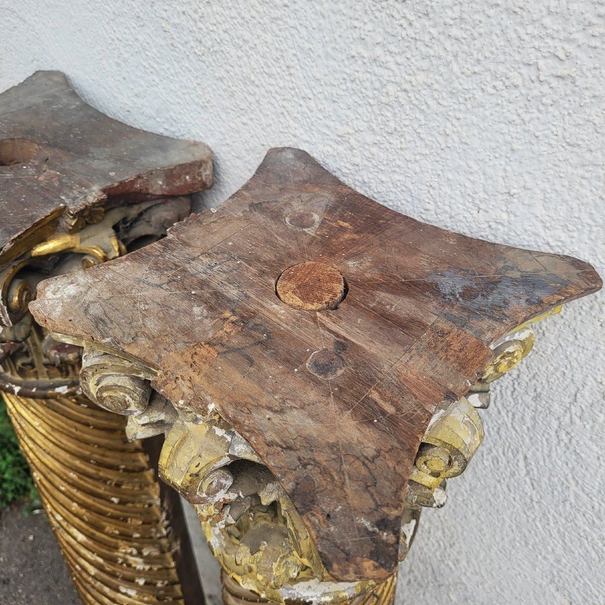 Pair Of Gilded And Carved Wooden Columns, 17th Century photo buy