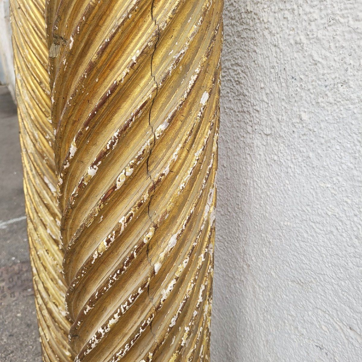 Pair Of Gilded And Carved Wooden Columns, 17th Century photo vintage