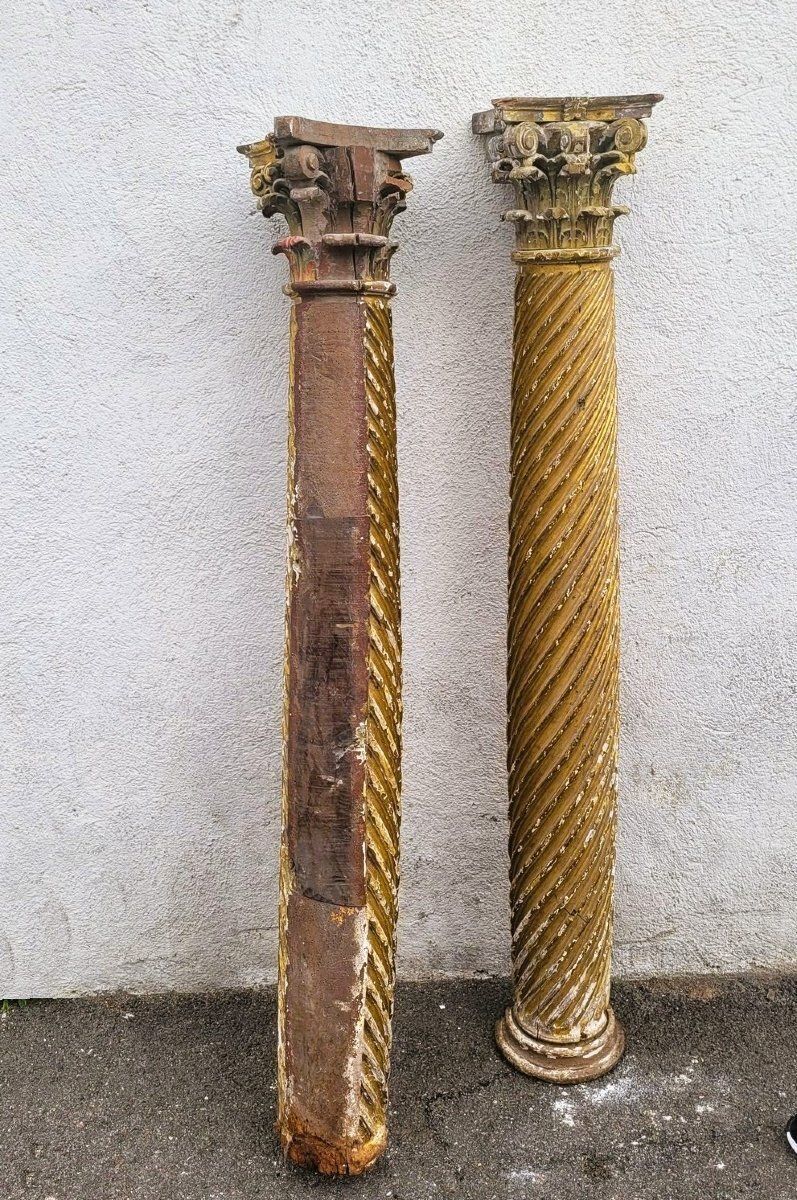 photo furniture Pair Of Gilded And Carved Wooden Columns, 17th Century
