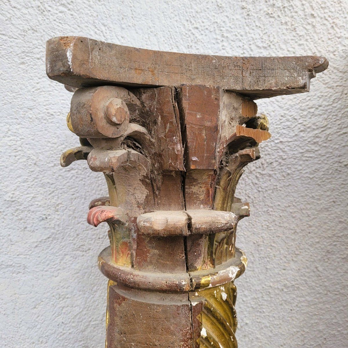 Home Decor Pair Of Gilded And Carved Wooden Columns, 17th Century photo