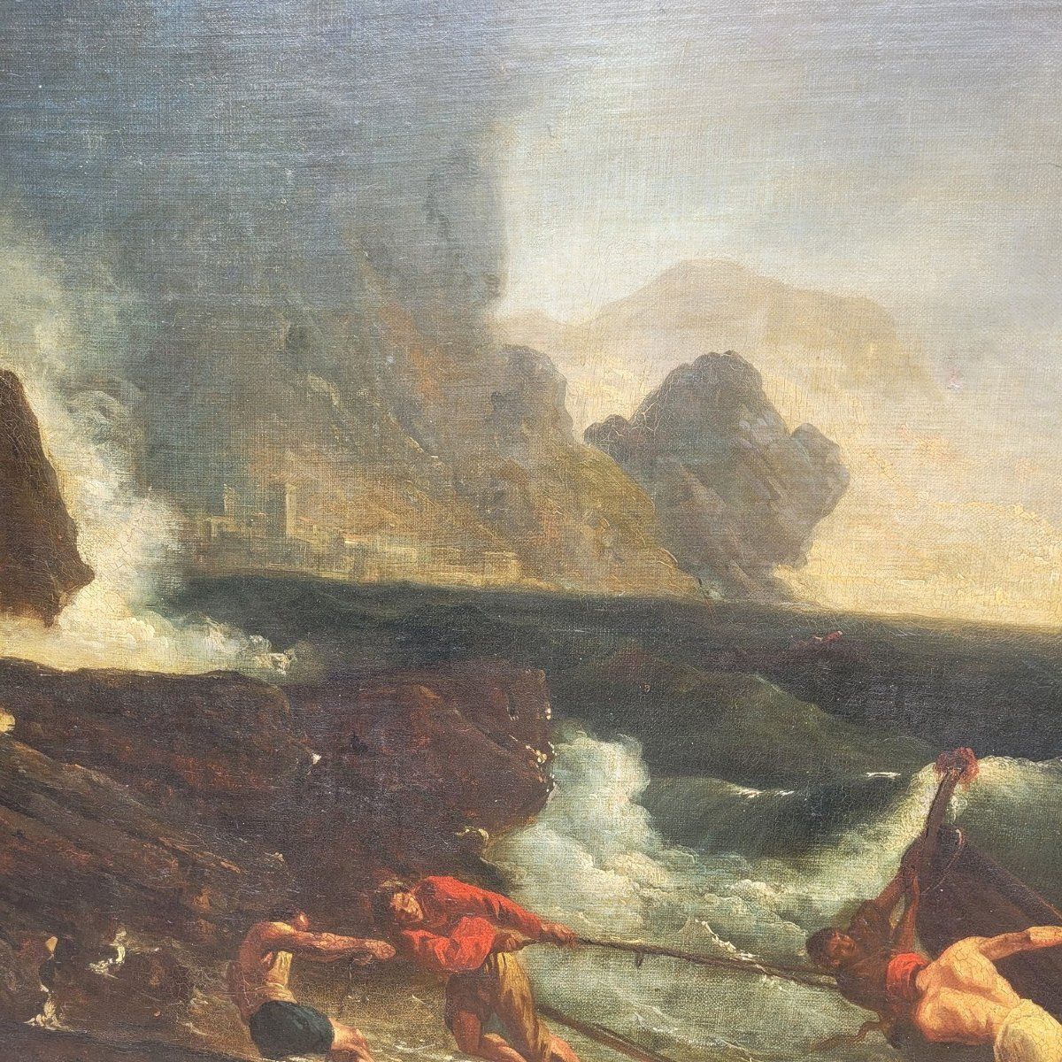 Large Framed Seascape In The Style Of Vernet, Late 17th/Early 18th Century photo vinterior