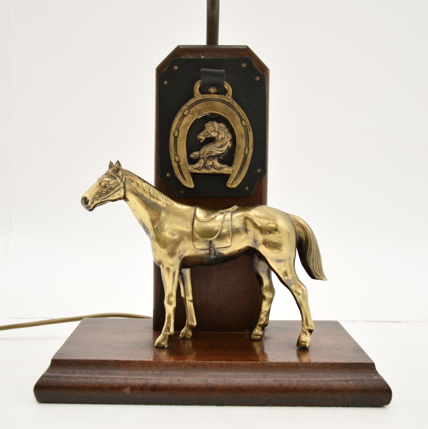 Antique Brass And Oak Equestrian Table Lamp photo Lighting