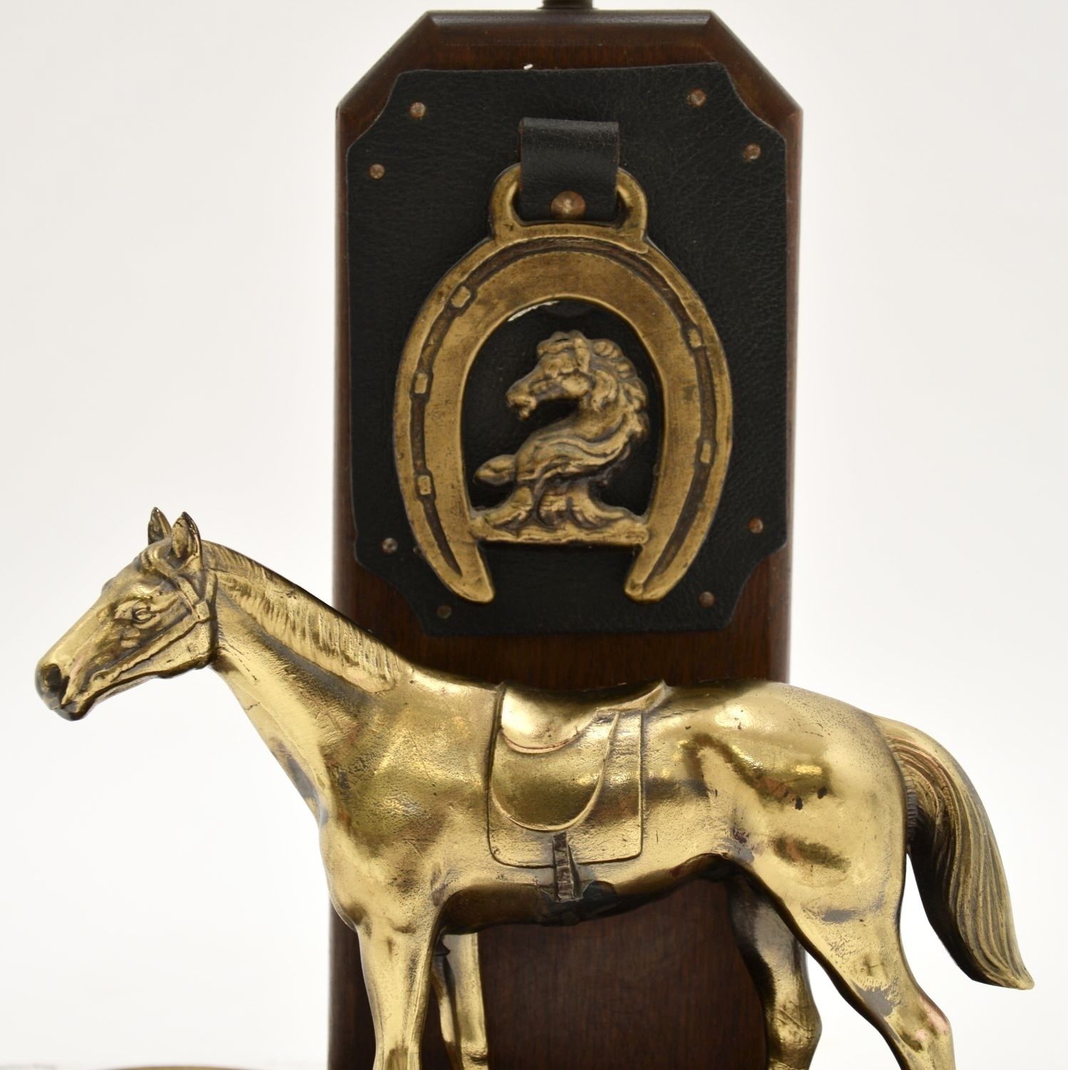 Antique Brass And Oak Equestrian Table Lamp photo 358.0