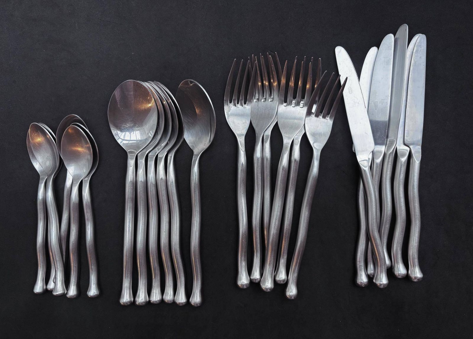 French Twisted Flatware Set For 6, Brutalist Medieval Style