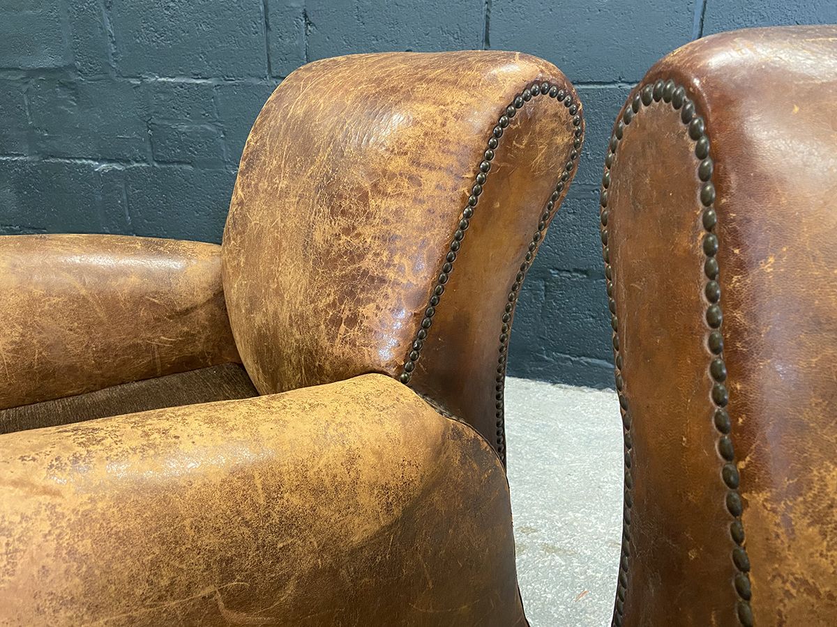 2150.0 Pair Of Original French Art Deco Leather Club Chairs photo