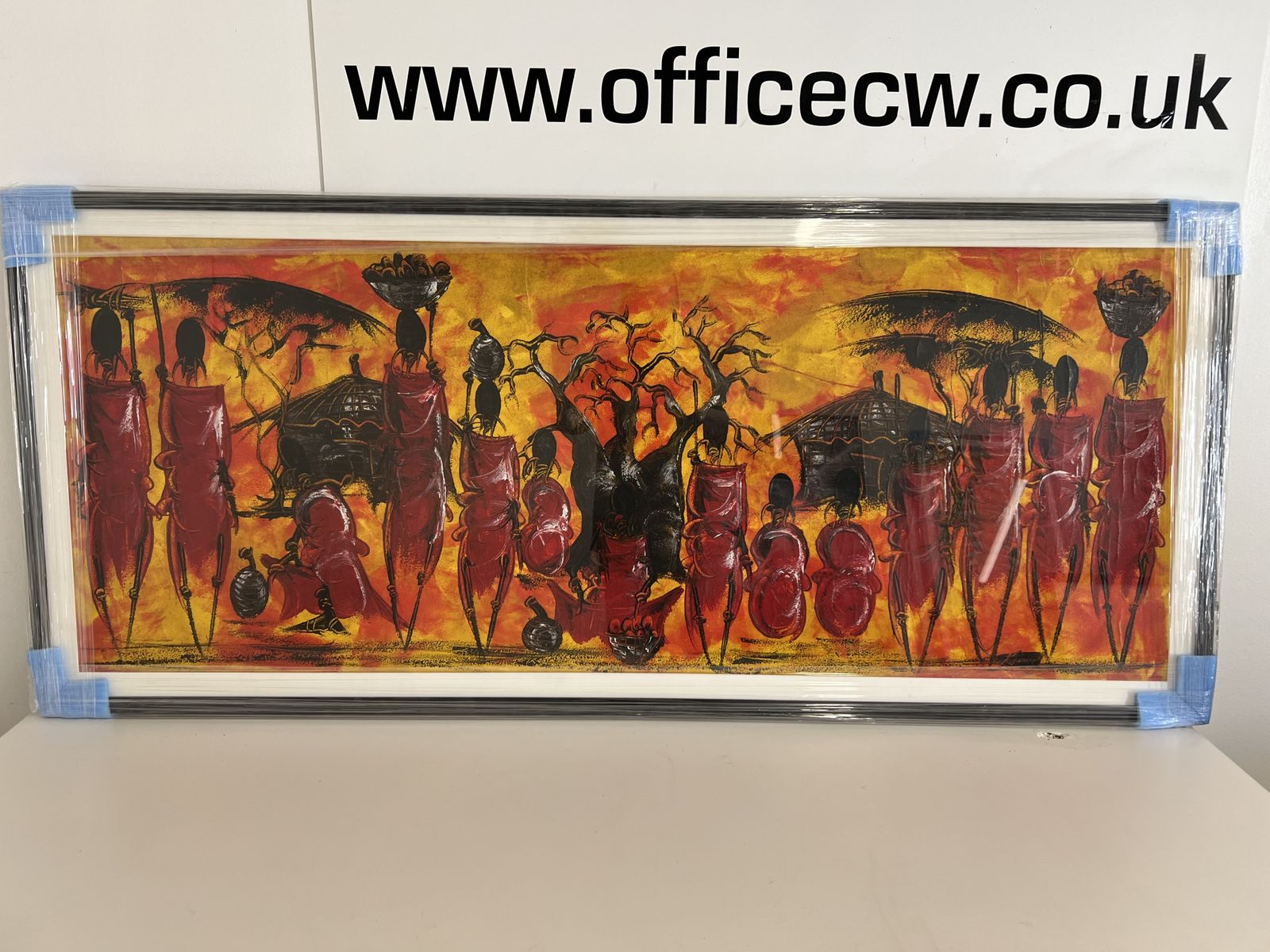 Unique Original East African Art Oil On Canvas "Vibrant Maasai Village" Local Artist (Framed)