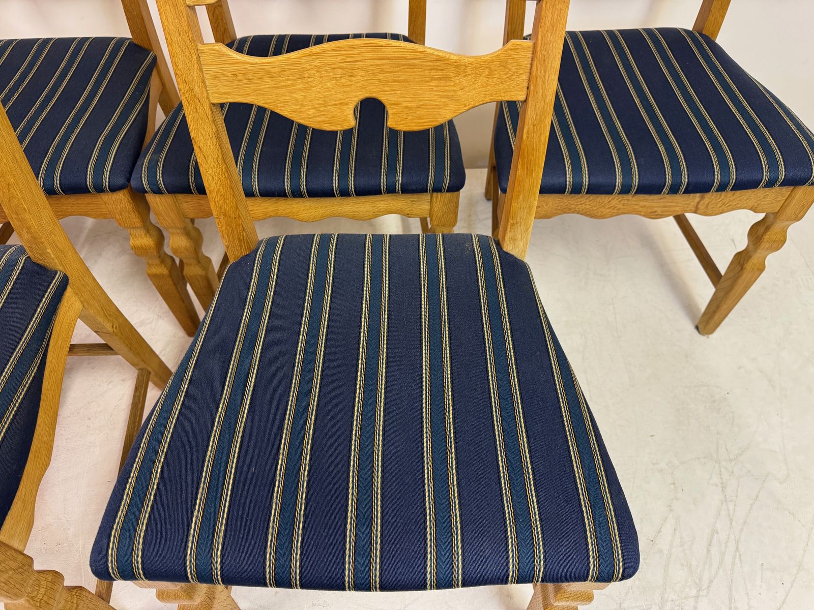 Set Of Six “Razorblade” Dining Chairs By Henning Kjaernulf, Oak, 1960s photo Furniture