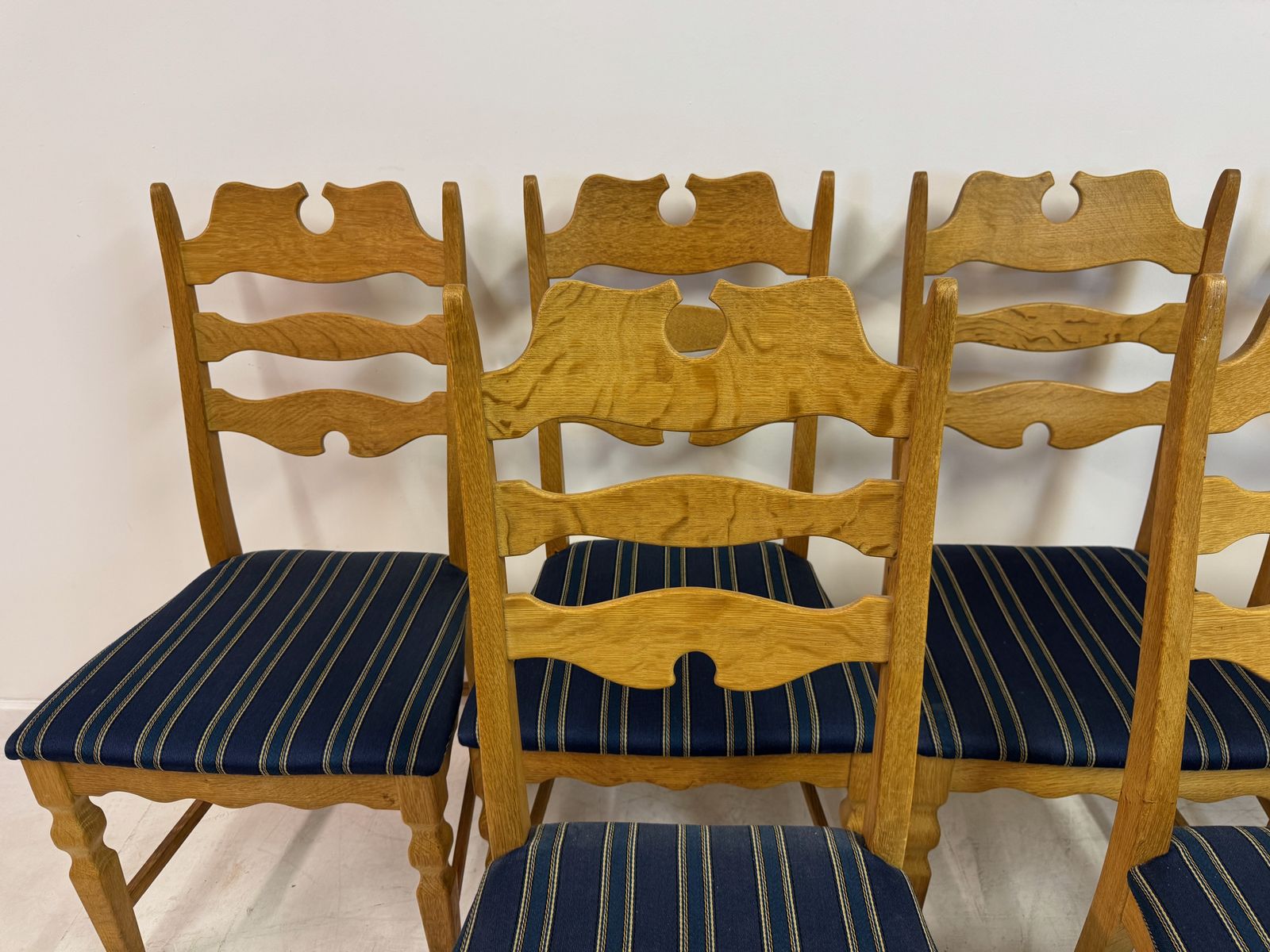 Furniture Set Of Six “Razorblade” Dining Chairs By Henning Kjaernulf, Oak, 1960s photo
