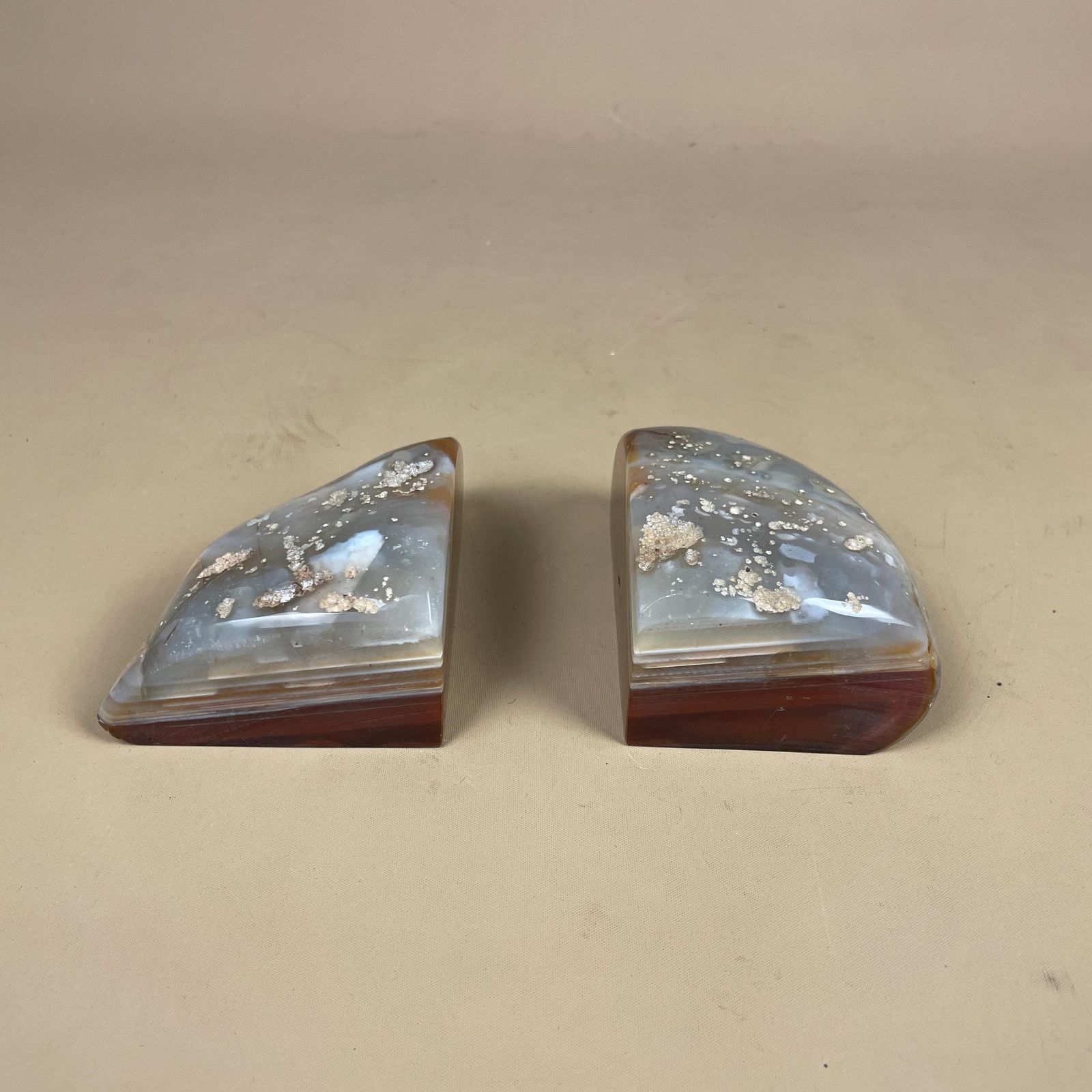 Home Decor Pair Of 2 Vintage Stone Bookends Book Ends Red Grey Rocks Polished Decorative Library Book Shelf Shelves Heavy Set Natural photo