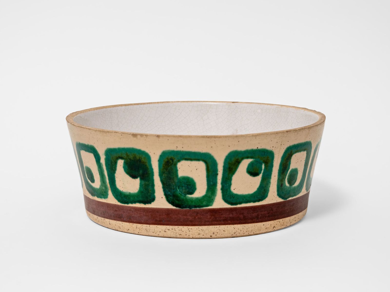 Large Ceramic Dish Bowl Hand Painted Green Tan Brown Glaze: Vintage Mid Century Homeware 1960s photo furniture
