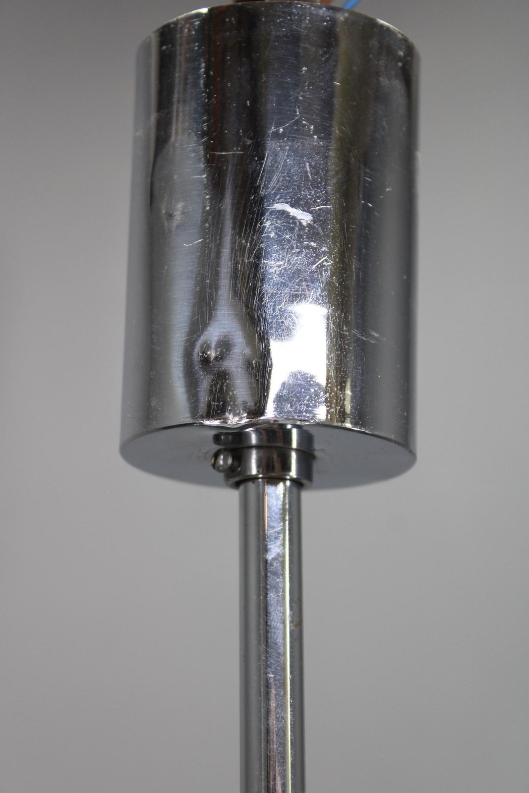 Art Deco Chrome And Sandblasted Glass Chandelier, Czechoslovakia, 1940s photo vintage