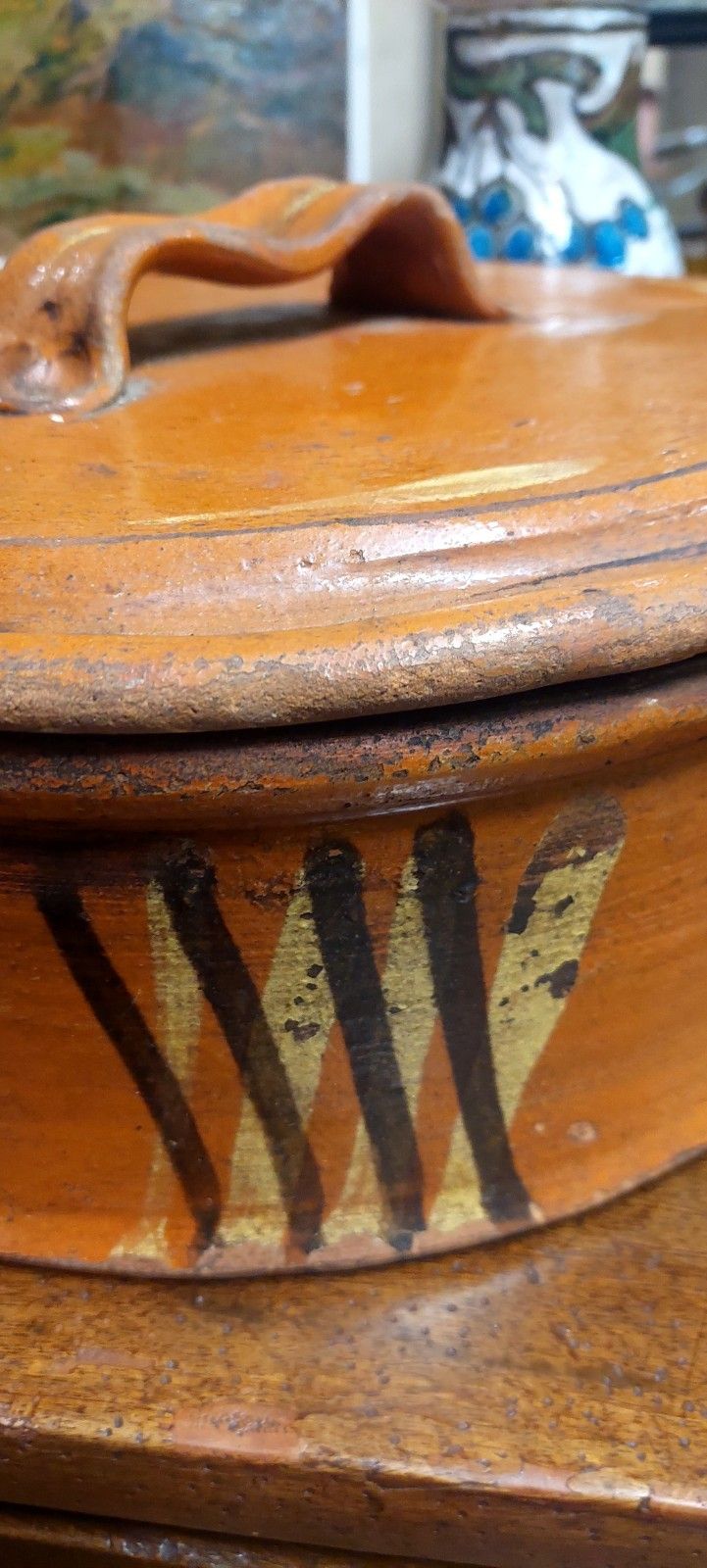 Antique Large Tuscany 19th Century Enamel Terracotta Bean Pot Rare!!!! photo for sale