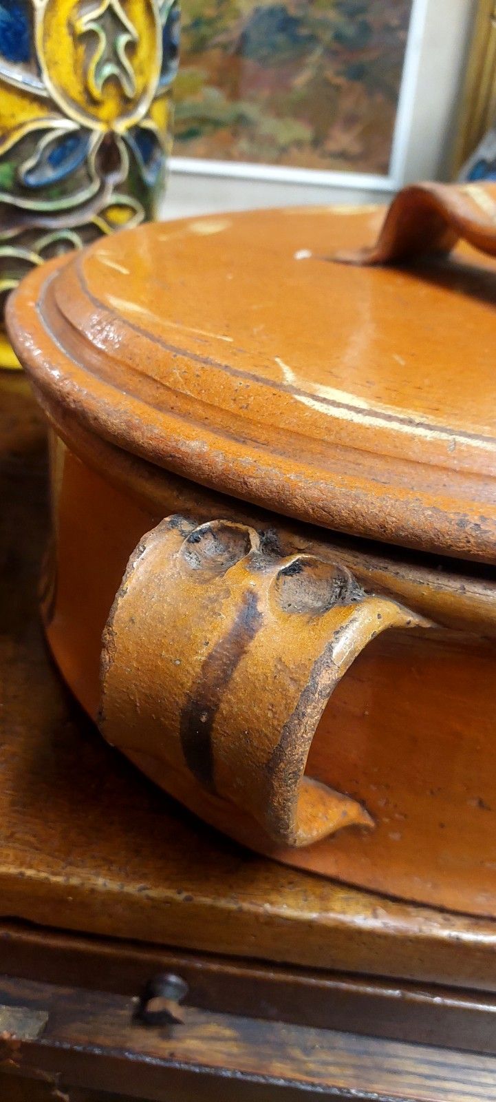 Antique Large Tuscany 19th Century Enamel Terracotta Bean Pot Rare!!!! photo buy