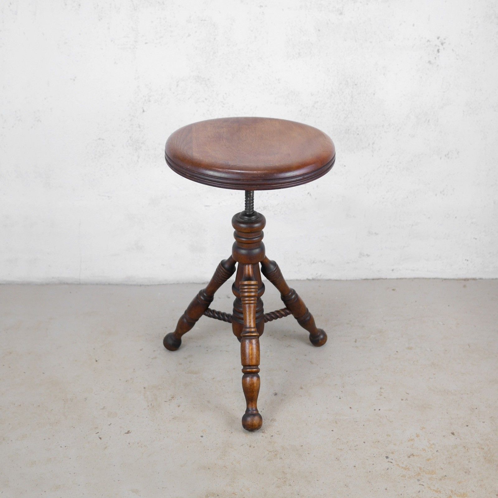 Antique Adjustable Wooden Cast Iron Piano Stool Plant Stand #103077