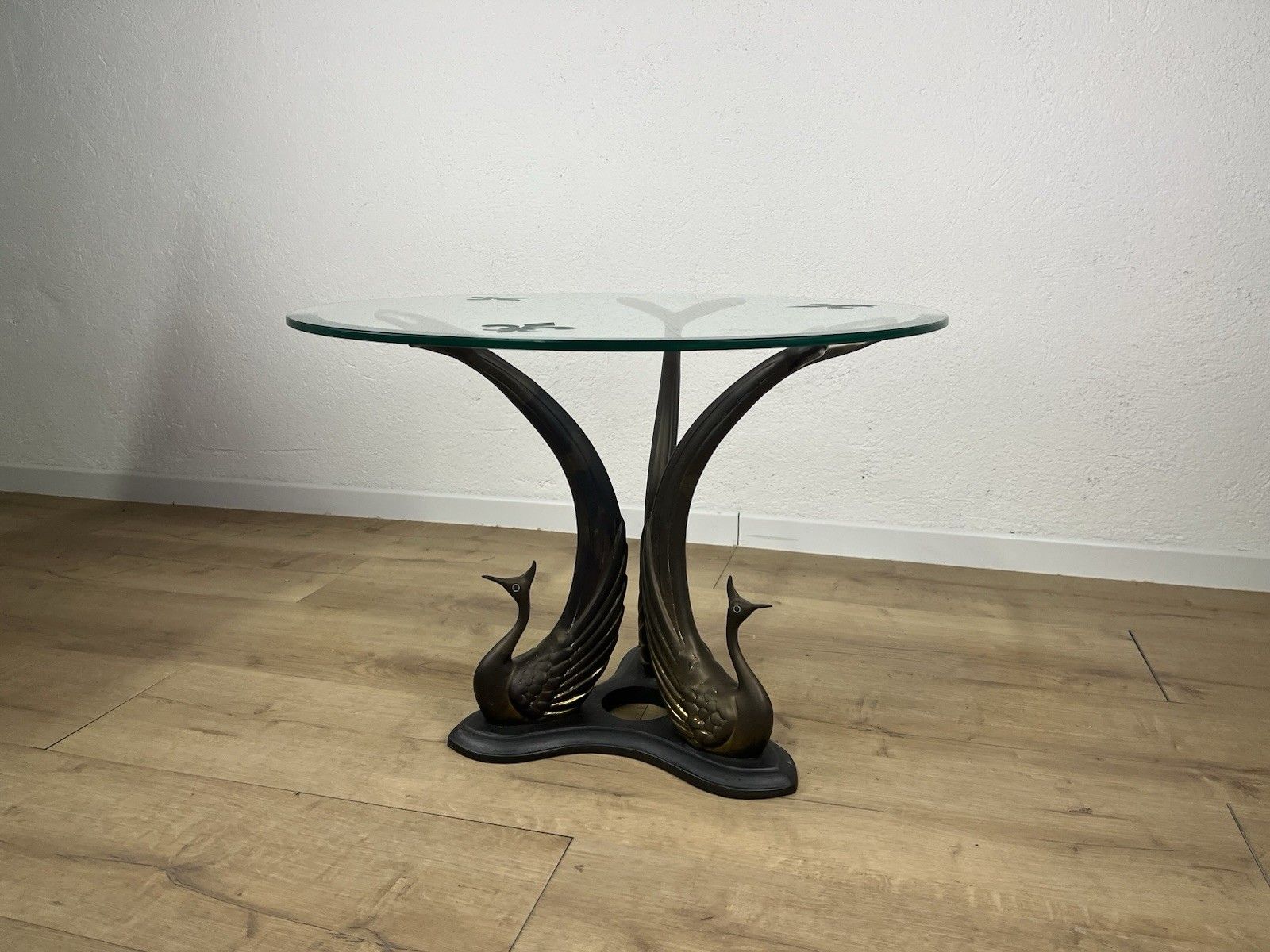 photo vinterior Brass Bronze Swan Glass Coffee Table 70’s Vintage Design