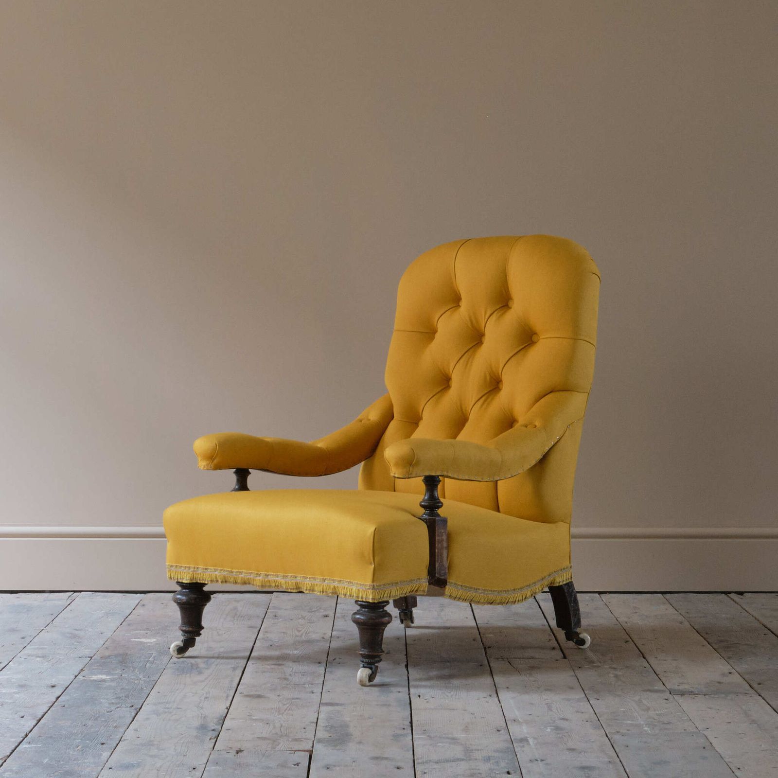 Furniture Petite 19th Century Open Armchair In Linen photo