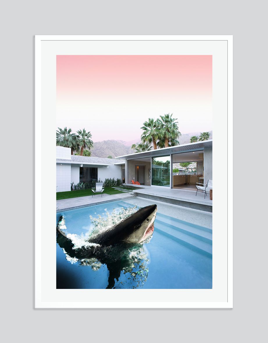 Blank Barbie 'Shark Pool' Signed Limited Edition Print Framed In White photo furniture