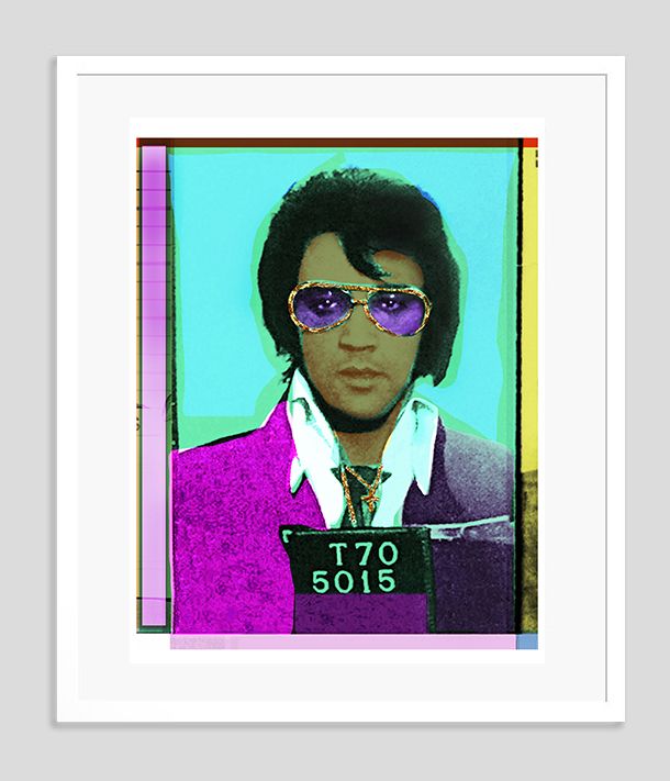 Batik 'Elvis Gold' Signed Limited Edition Print Framed In White photo furniture