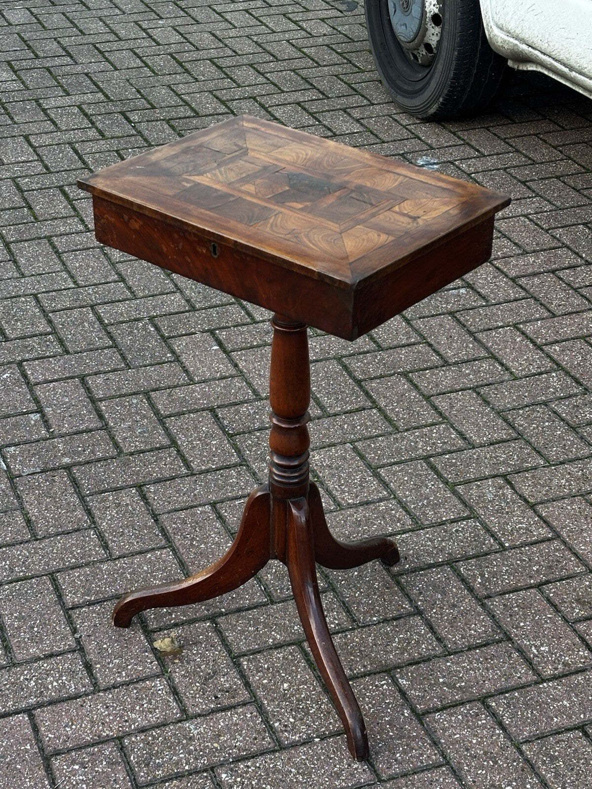 Oyster Veneer Lamp Table/Side Table With Drawer photo for sale
