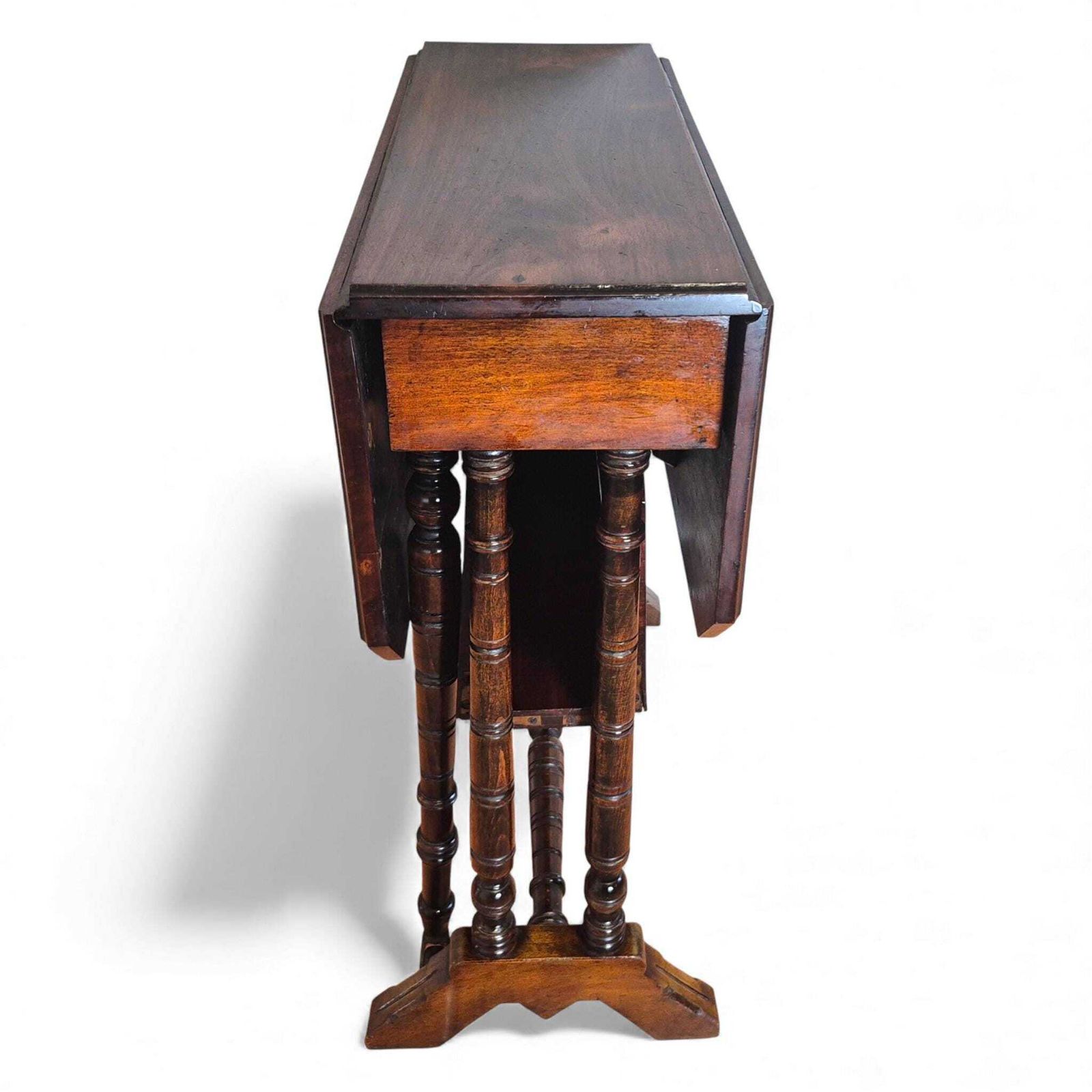 235.0 Victorian Mahogany Sutherland Table – Two Tier Drop Leaf Tea Table – Antique Side Table photo