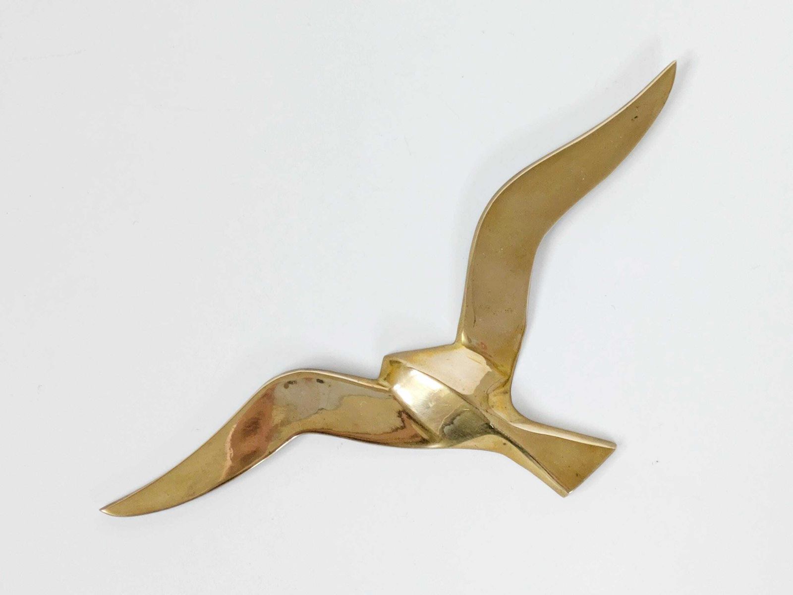 Set Of 2 Midcentury Brass Flying Birds: 1960s Minimalist Sculptural Seagull Wall Art photo 86.0