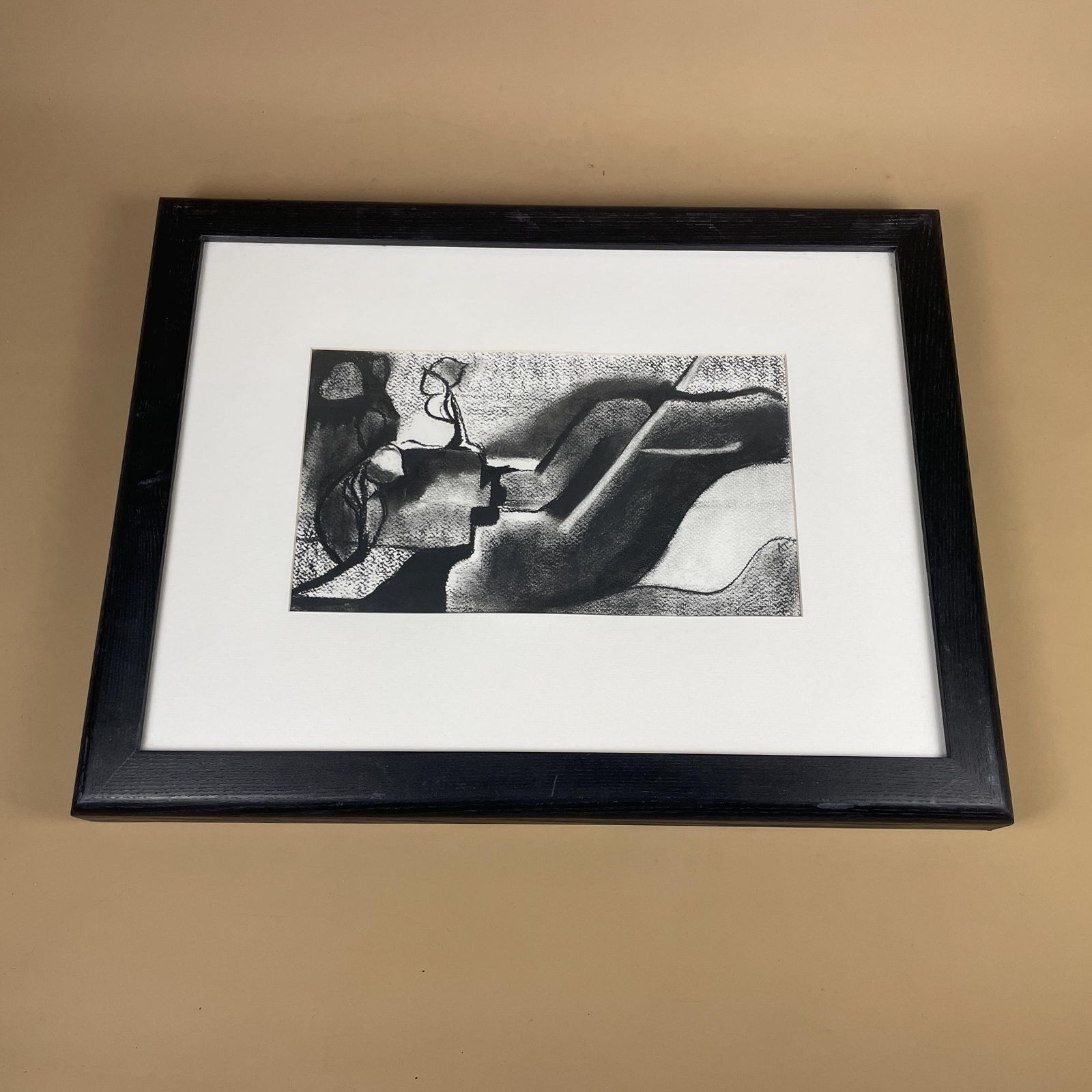 Abstract Charcoal Drawing Modern Black White Framed Art Picture Contemporary Line Art Minimalist Shapes Monochrome The Mill By Annie Timothy photo for sale