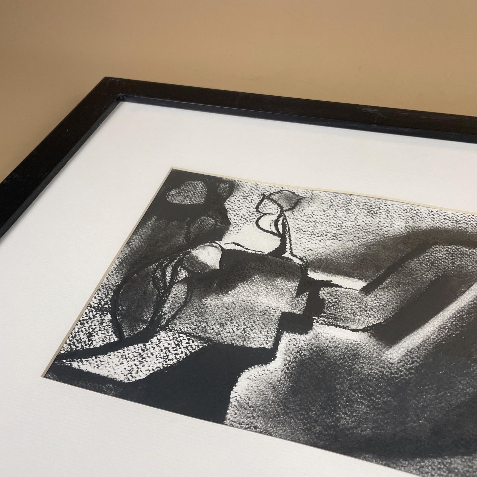 Abstract Charcoal Drawing Modern Black White Framed Art Picture Contemporary Line Art Minimalist Shapes Monochrome The Mill By Annie Timothy photo buy
