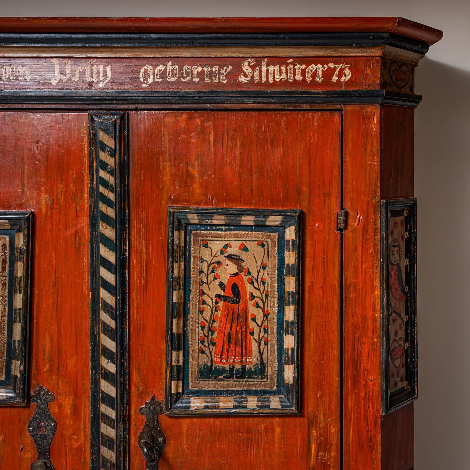 Hand Painted Folk Armoire In Red, Franconia, Dated 1773 photo furniture