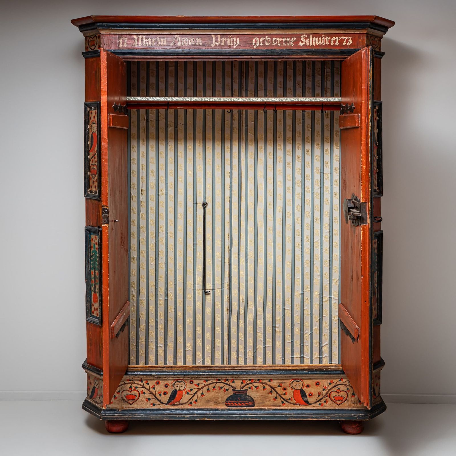 Hand Painted Folk Armoire In Red, Franconia, Dated 1773 photo for sale