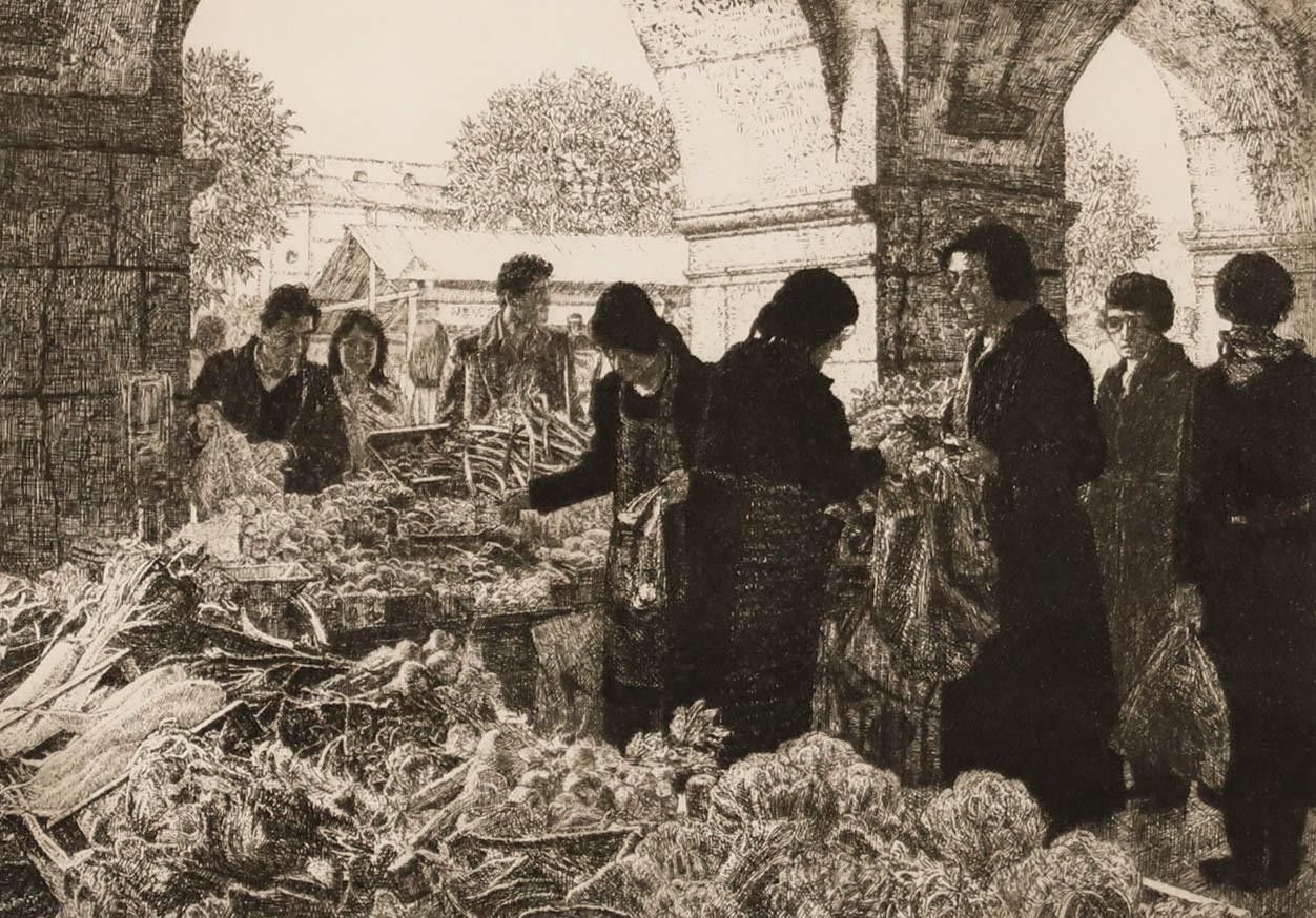 Wilfred R. E. Fairclough (1907 1996) Framed 1983 Etching, Market Place photo furniture