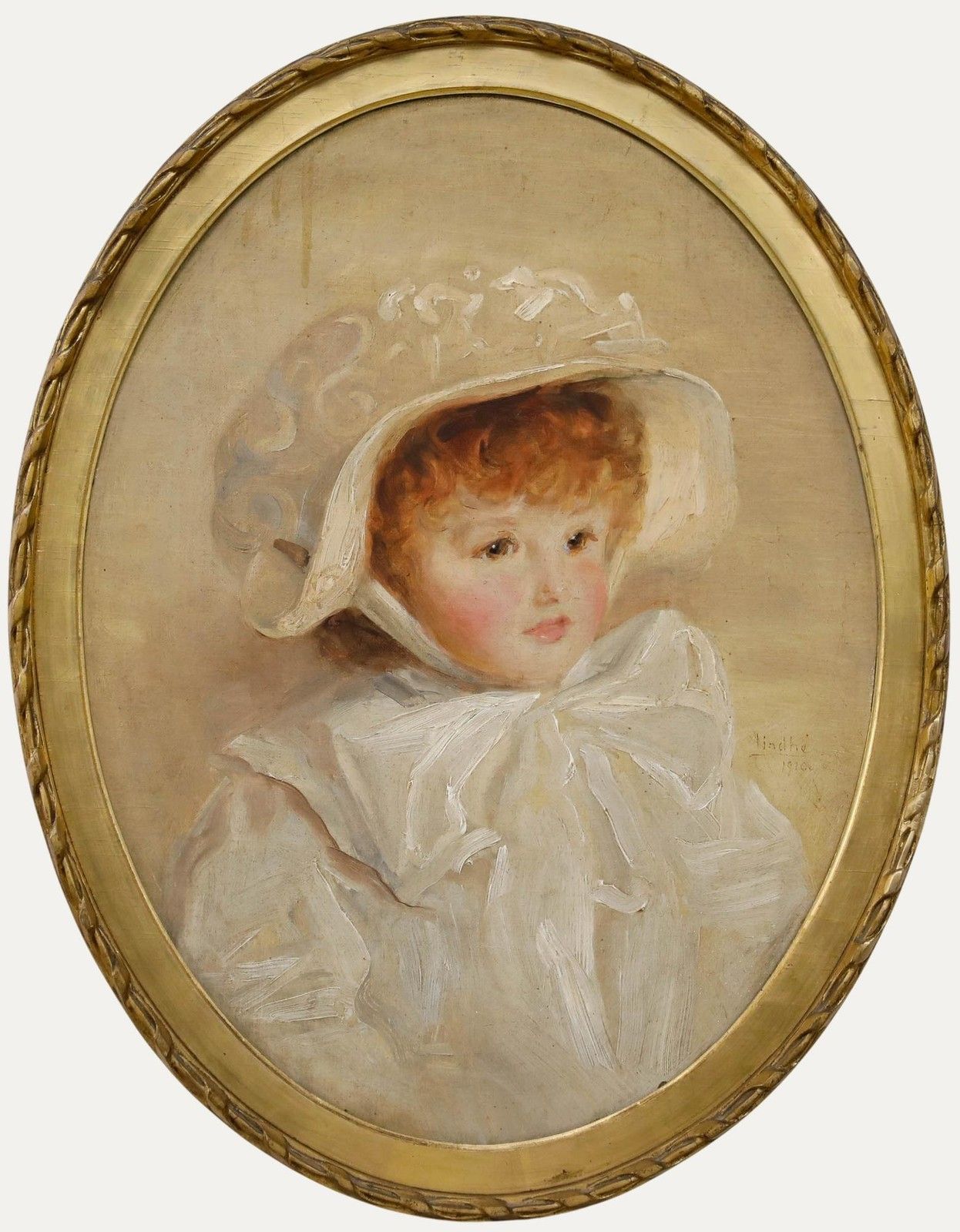 Ivan Lindhe (1875 1954) 1910 Oil, Portrait Of A Young Girl Wearing A Bonnet