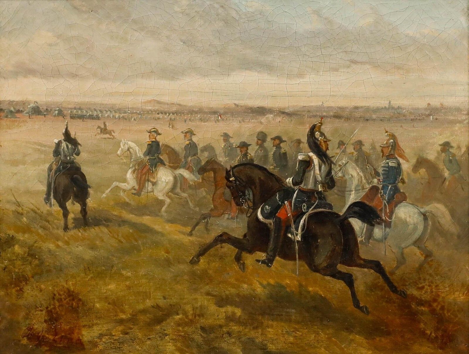 Charles De Luna (1812 1866) 19th Century Oil, The Cavalry Returning To Camp photo furniture